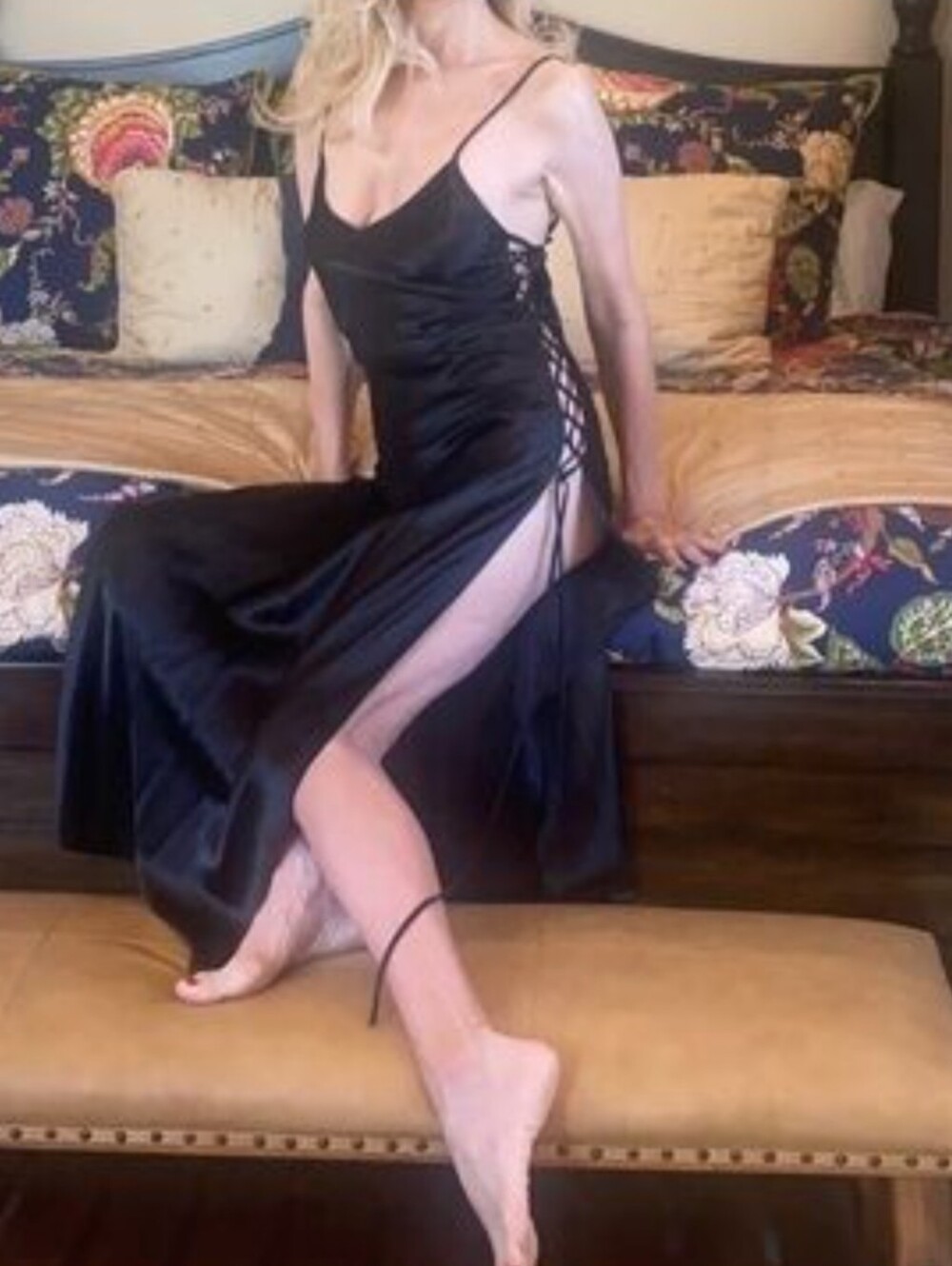 Victoria's Secret Black Satin Slip Dress with Lace Side Intimates & Sleepwear